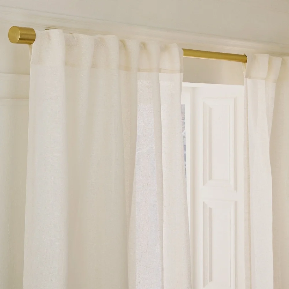 West Elm 48 x 84 set of 2 sheer European flax linen curtain panels Alabaster - Picture 2 of 5